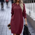 thumbnail image 6 of Lindreshi Fall Dresses for Women 2023 Homecoming Dresses Women's Winter Casual Solid Color Knitted Sweater Long Sleeve Button Dress, 6 of 7