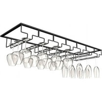 7-Row Stemware Rack - Under Cabinet Wine Glass Holder - Black Metal Hanging Shelf for Kitchen and Bar - Holds Up to 22 Glasses