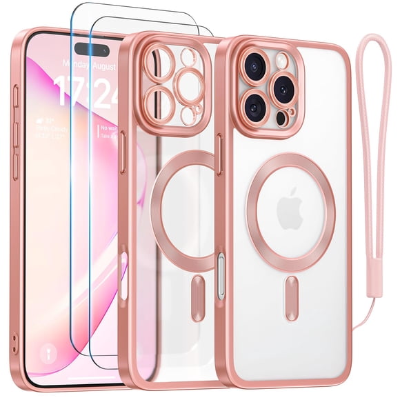 Funda Meifigno para iPhone 16 Pro 6.3" Oro Rosa con MagSafe 2 y Protector de Pantalla