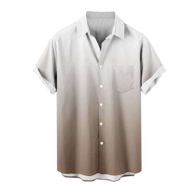 fatyb Men's Short Sleeve Button down Shirts Gradient Casual Beach Shirts Lightweight Summer Vacation Tops