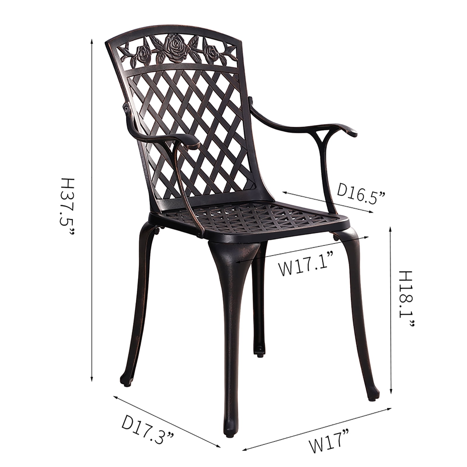 Withniture  Heavy-Duty Outdoor Dining Chairs Set of 2, Metal Patio Dining Chair, Cast Aluminum, Drop Leaf, Weatherproof Patio Furniture - Antique