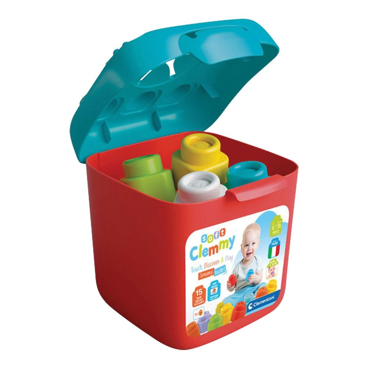 Clementoni Clemmy Sensory Bucket with 15 Soft Blocks, Develops Motor Skills & Sensory Play for Babies 6 Months and Up