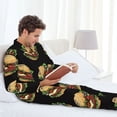 thumbnail image 4 of Mens Pajamas Set, Cute Hamburger Black Button Down Long Sleeve Loungewear Sleepwear Pjs sets for Men, 4 of 5