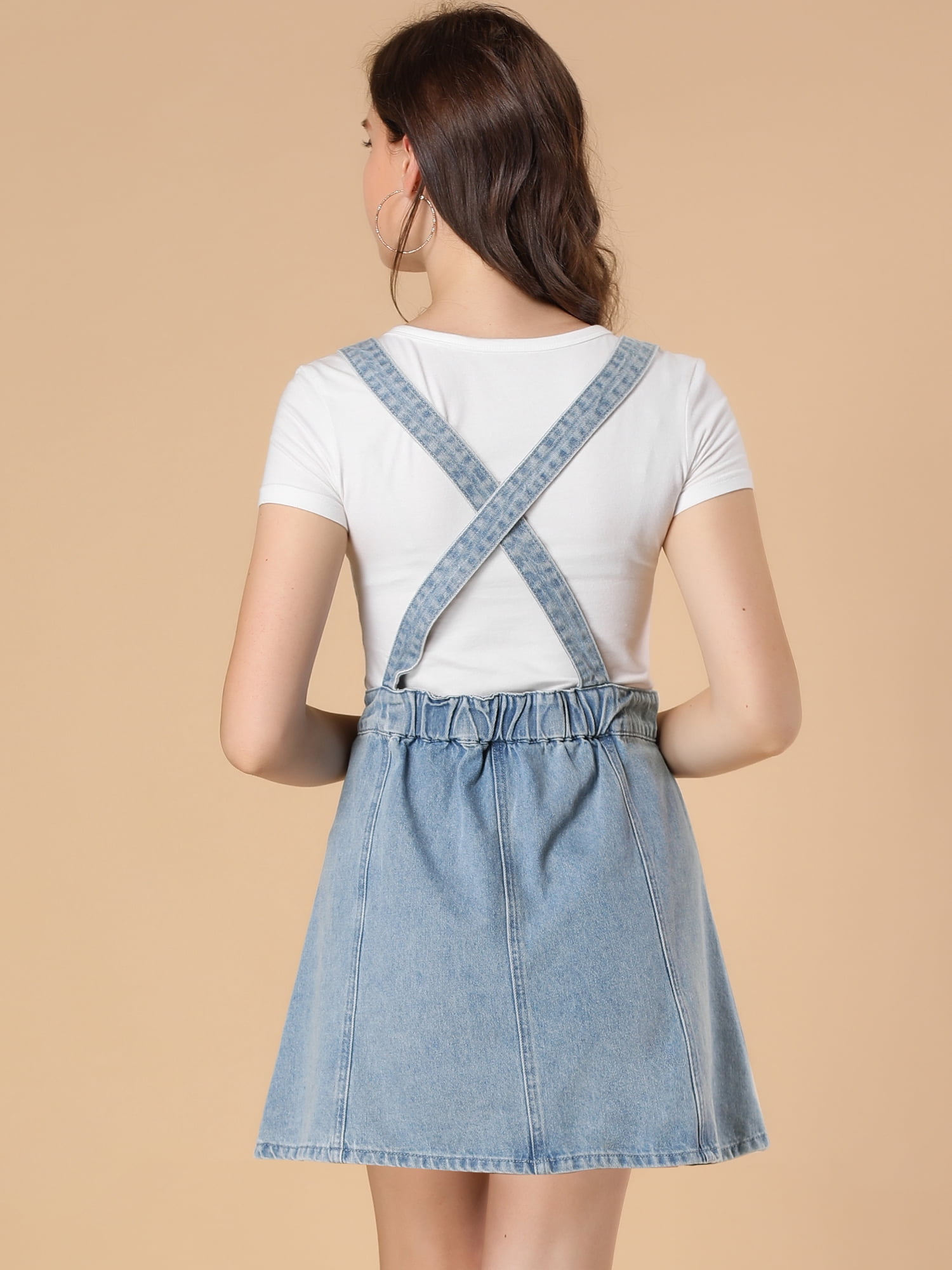 DARING DIVA Women's Button Front A Line Mini Suspender Skirt S Blue