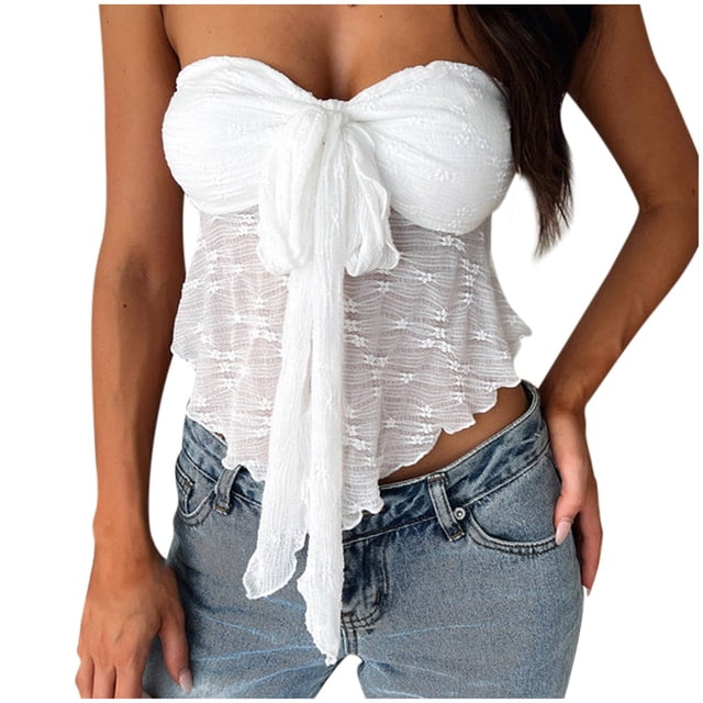 Lace Top Mesh Stitching Through Irregular Waist Waist Blouse Woman