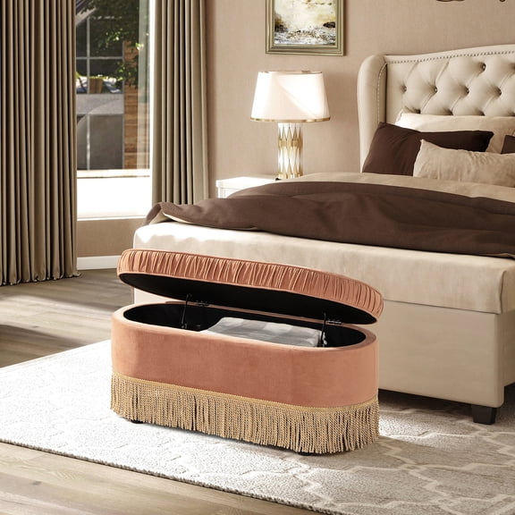 16" Wide, Orange Velvet - Flip-Top Storage - Any Room - Aesthetic Organization