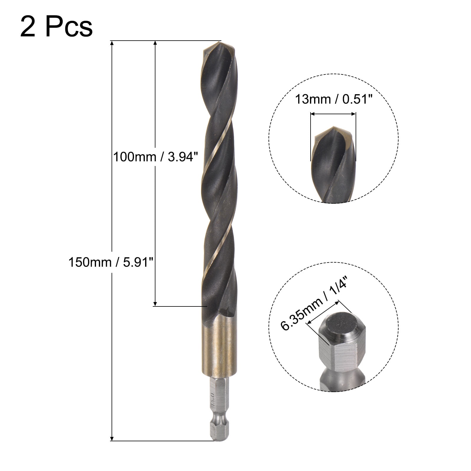 uxcell Straight Shank Twist Drill Bits 11.5mm High Speed Steel 4341 with 11.5mm Shank 