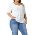 thumbnail image 4 of Agnes Orinda Women's Plus Size Tops Texture Pleated Notched V Neck Ruffle Short Sleeve Summer Casual Blouses 2X White, 4 of 6