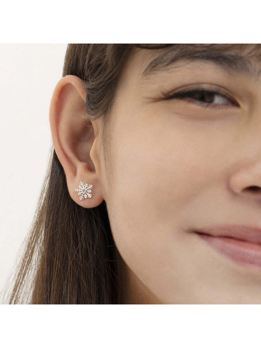 Winter Snowflake Kids / Children's / Girls Earrings Screw Back - Sterling Silver