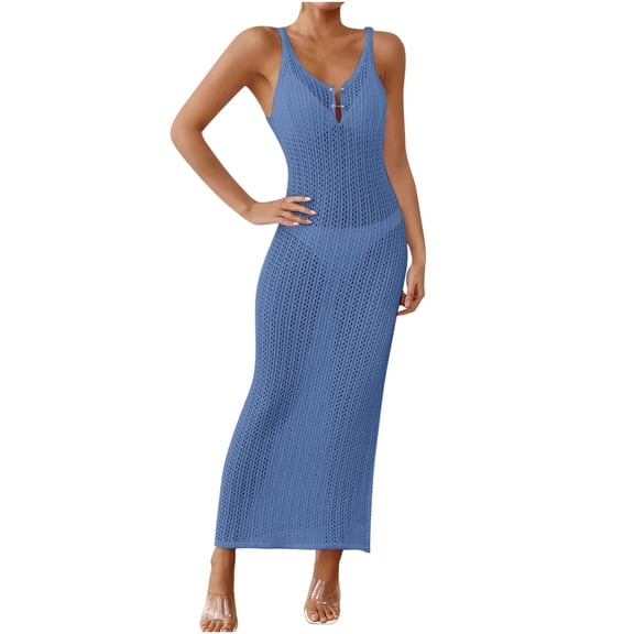 Bathing Suit Cover Up for Women Lightweight Beach Dresses Summer Crochet Hollow Out Sleeveless Swimsuits Coverup
