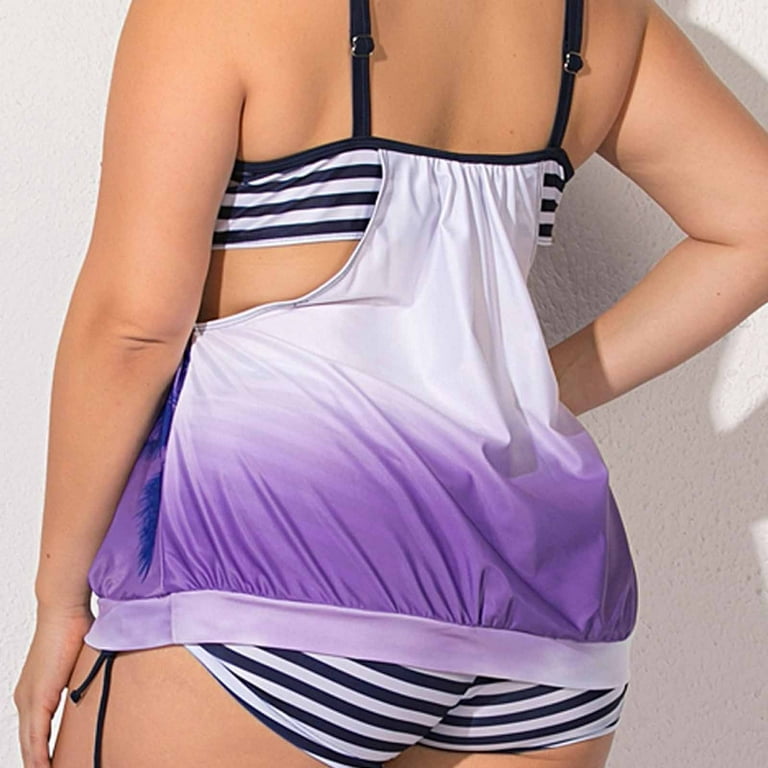 YWDJ Tummy Control Swimsuits for Women 2 Piece Tankini Plus Size Large Bust  Full Coverage Hawaiian with Pocket and Chest Pad Conservative with  Boyshorts Striped Print Beach Beachwear 40-Purple XXXXXL 