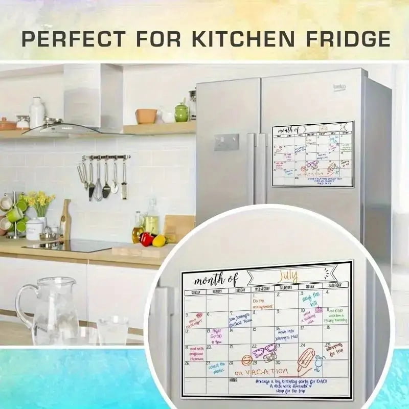 Magnetic Fridge Calendar & Whiteboard Combo - Undated Weekly/Monthly Planner with Markers & Holder for Refrigerator Organization
