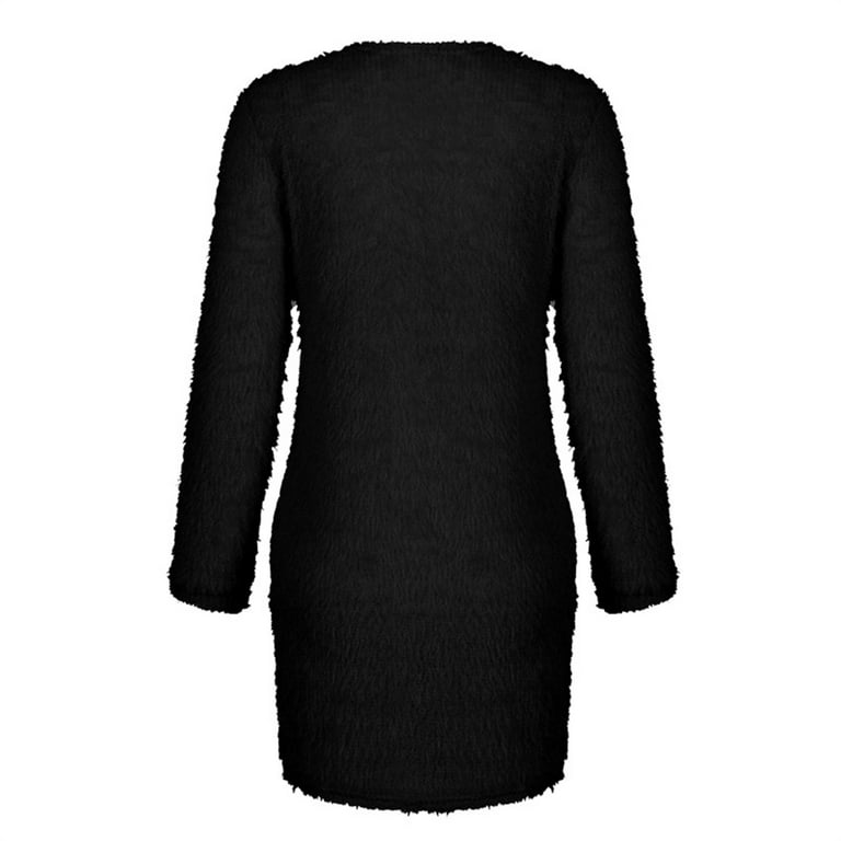 IDALL Long Sleeve Dress Petite Dresses Women s Sweater Jumper Dress Short Mini Dress Long Sleeve Solid Color Patchwork Elegant Dresses Womens Dresses Casual Dresses for Women Black Dress 2XL Walmart.c...