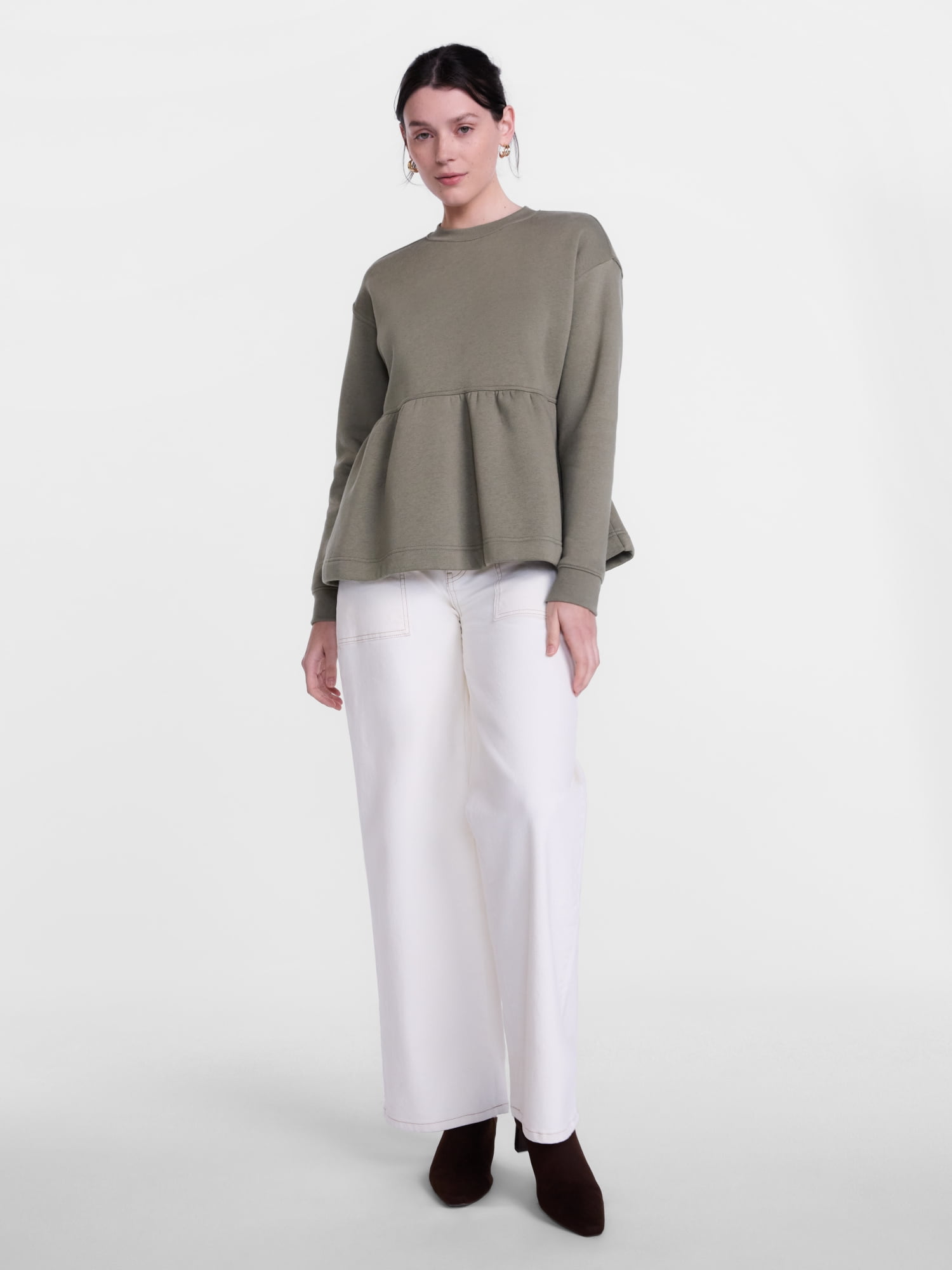 Scenario Women's Peplum Fleece Pullover with Long Sleeves, Size XS-XXXL