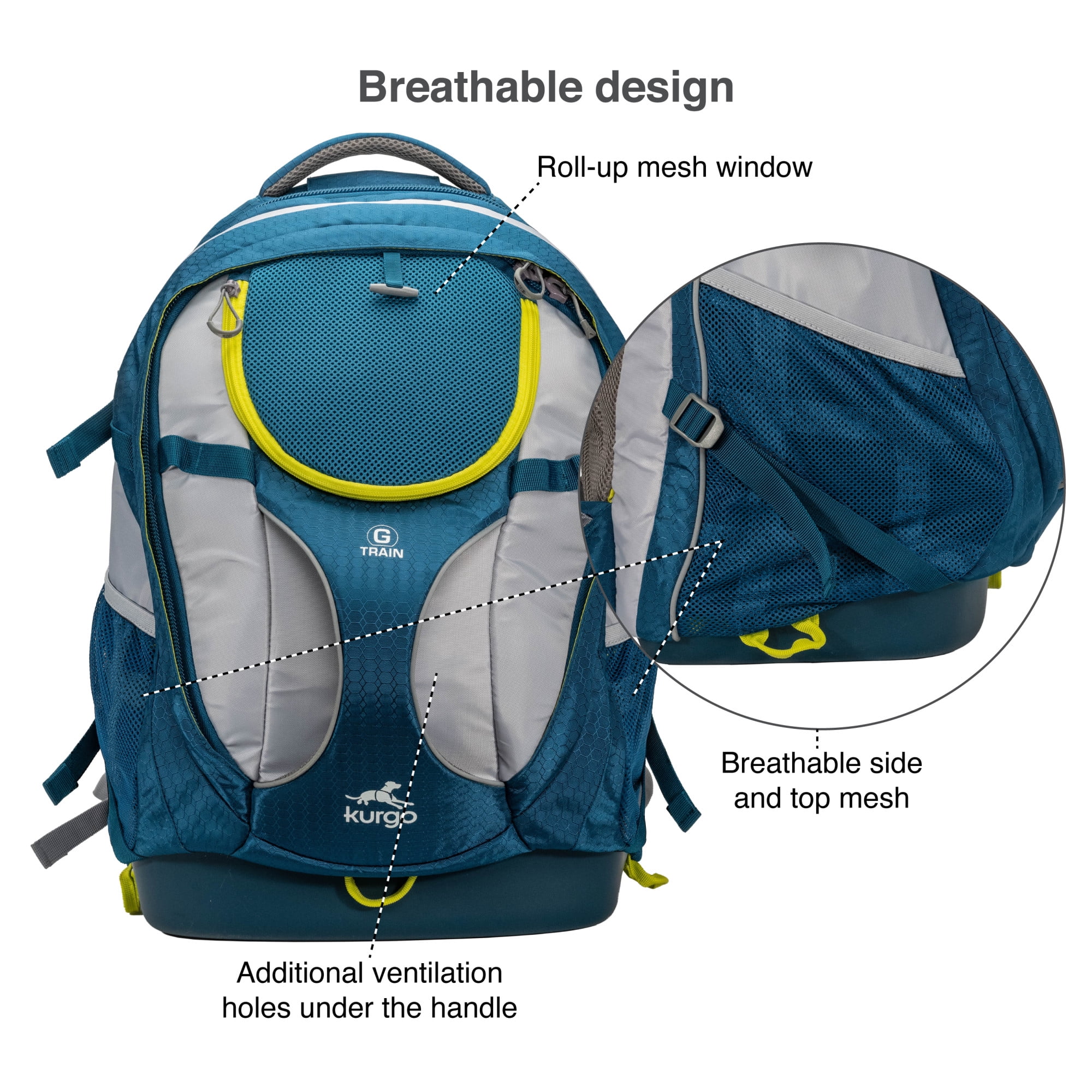 Kurgo G-Train - Dog Carrier Backpack for Small Pets - Cat & Dog Backpack for Hiking, Camping or Travel - Chest Straps & Hip Belt - Reflective - Two Water Bottle Sleeves - Waterproof Bottom (Ink Blue)