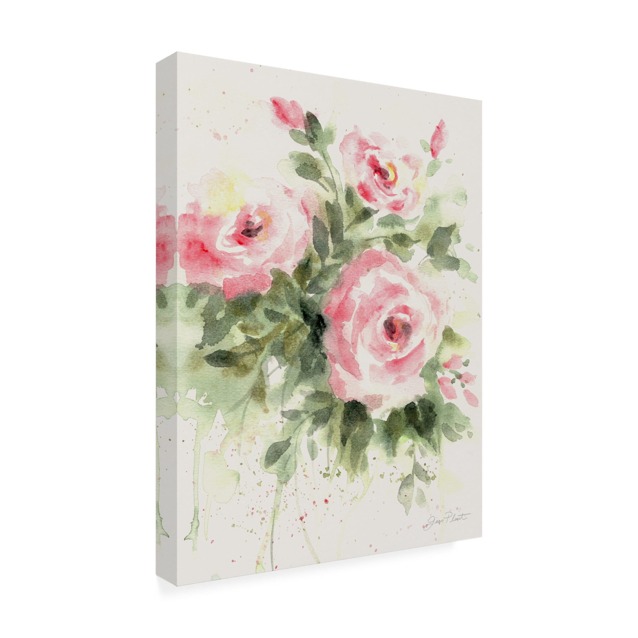 Canvas Wall Art - Jean Plout 'Washy Pink Roses A' Wall Art for Living Room, Bedroom, or Office Décor by Trademark Fine Art - 18 x 24 Inches