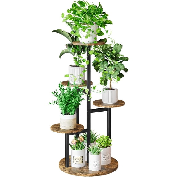 Plant Stand - Without Light - Indoor 5 Tier 8 Potted Multiple Flower Pot Holder with Hooks for Patio Garden Balcony Living Room Corner, Black-5 Tier