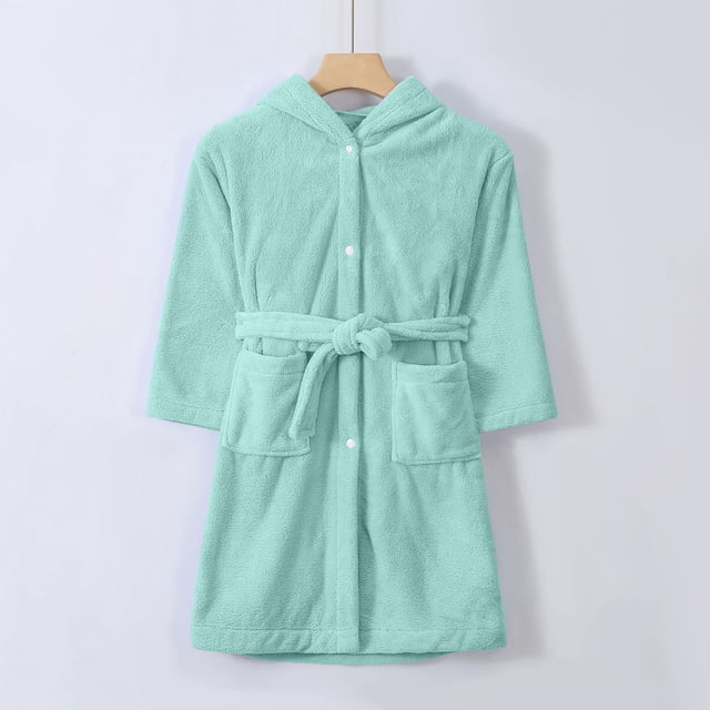TIMIFIS Ear Hooded Bathrobe for Toddler Fleece Button Down Solid Color Robes with Pockets Soft Loungewear Pajama Robe Warm Comfy Sleepwear Kids Fall Winter Nightwear, for 3-8T