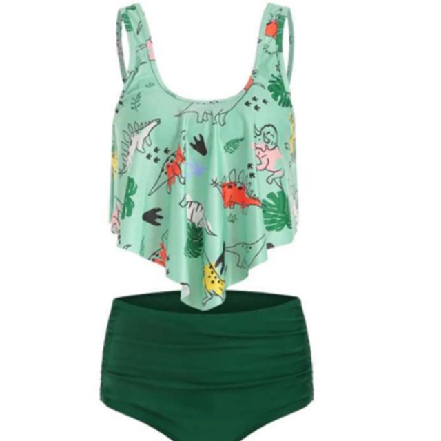 Soidarity Traje de baño sin mangas de cintura alta con estampado de hojas digitales de piezas para mujer Traje de baño No.1 SG Soidarity OD001368-04