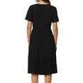 thumbnail image 3 of VESTIDO PLISADO A-LINE DE MUJER INSPIRE CHIC, MANGA CORTA, VESTIDO MIDI PARA TRABAJAR, TALLA M, NEGRO, 3 of 6