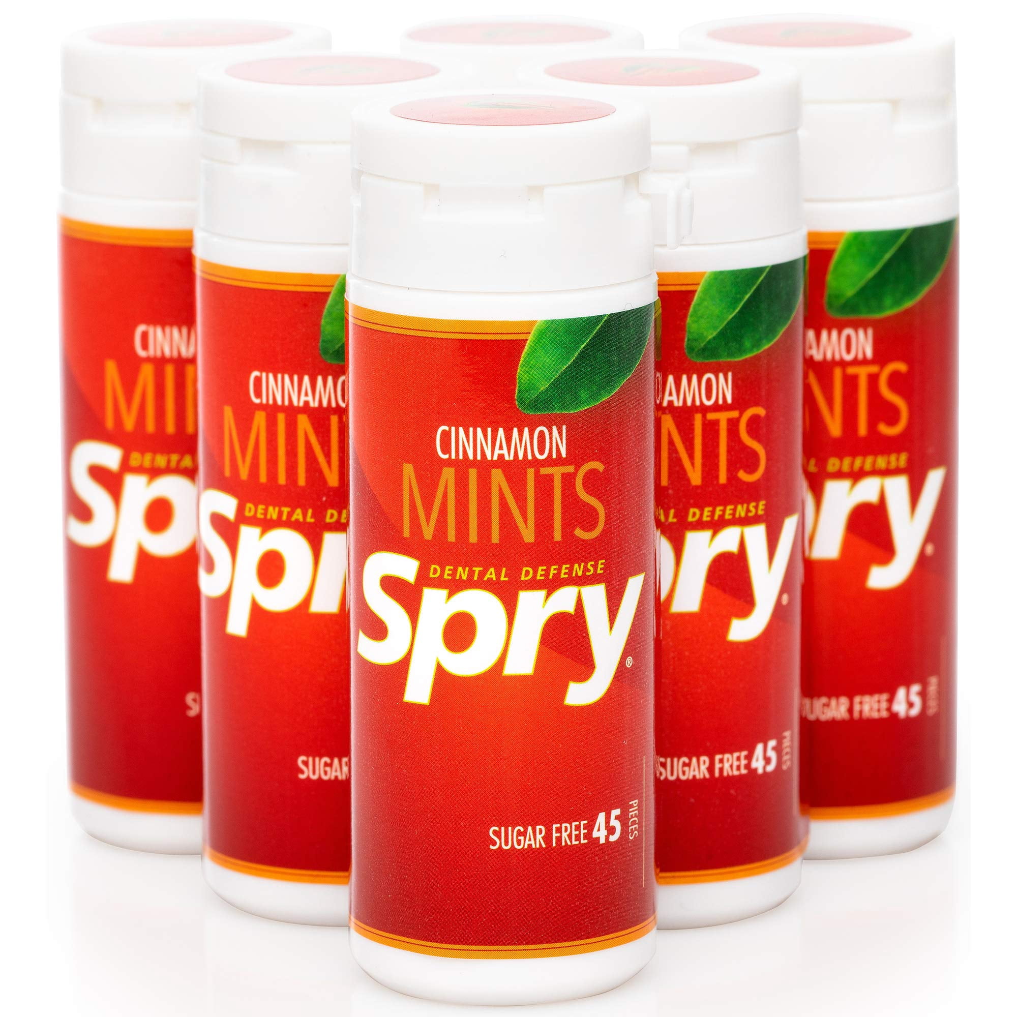 Spry Sugar-Free Xylitol Mints for Oral Health Gluten-Free Bad Breath Cinnamon 45 Count 6 Pack