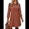thumbnail image 3 of Vestido de Punto para Mujer con Mangas Abullonadas, Cuello Redondo, Informal, para Otoño e Invierno Rojo Ladrillo XL, 3 of 6