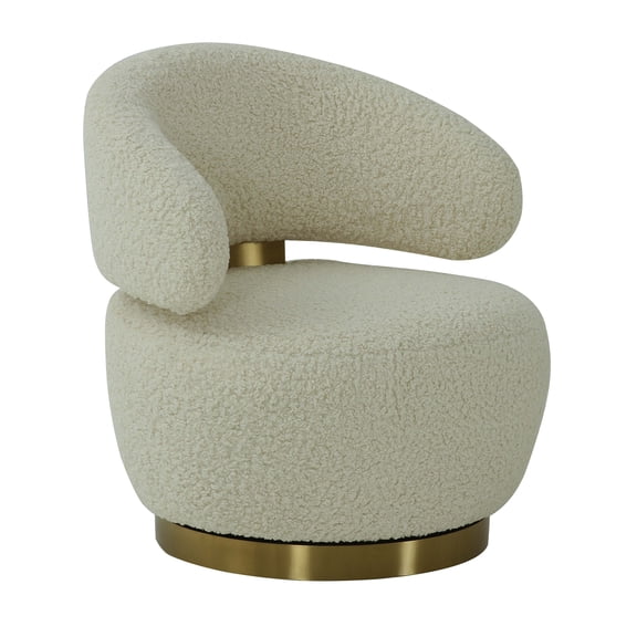 TOV Furniture Austin Beige Faux Shearling Swivel Chair with Brass Base