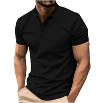 IYTR Mens Shirts Short Sleeve Button Crewneck Shirts Leisure Workout Golf Shirts Solid Color T-shirts Black XXXL