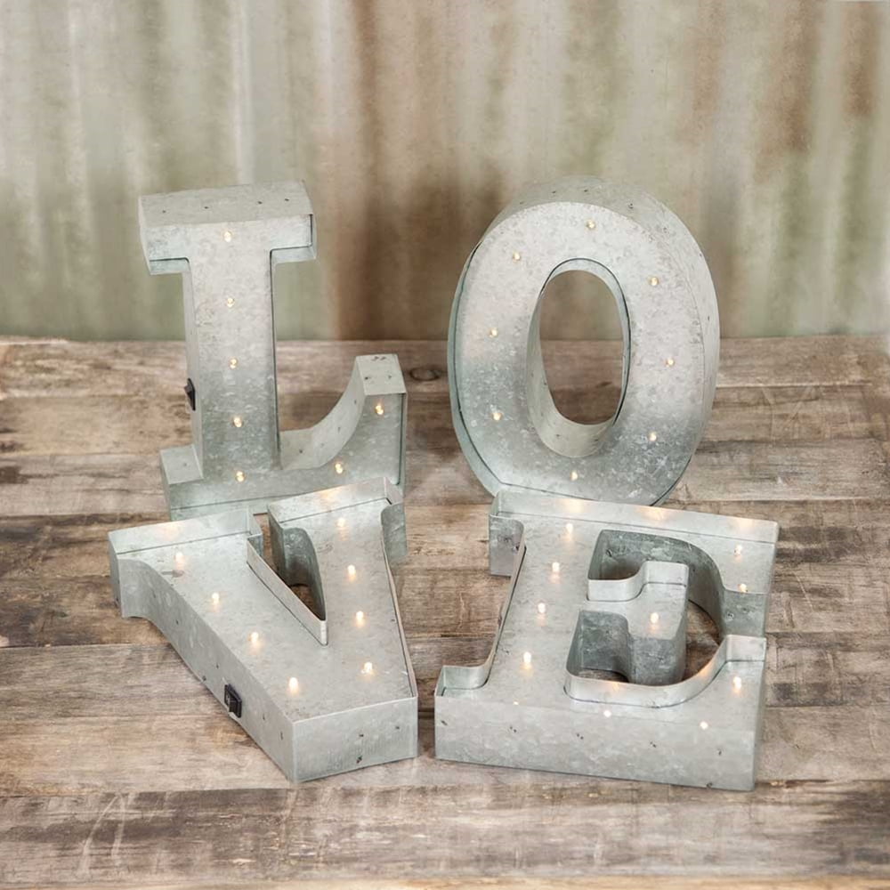 Wedding Lights Led Metal Marquee Love Sign Galvanized Letters Battery Op 10 5 In Walmart Com