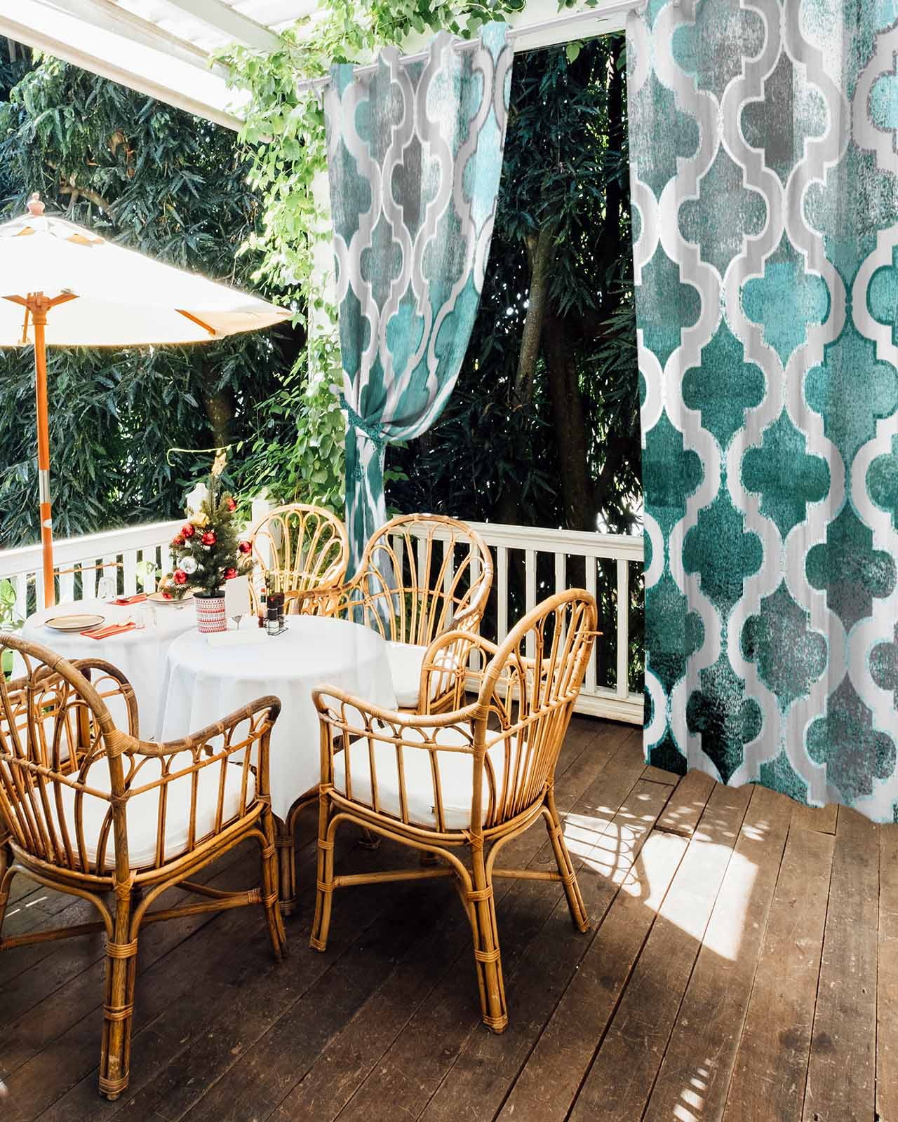 nqOlkjepod Outdoor Curtains for Patio Waterproof, Turquoise Morocco Outdoor Privacy Panels Grommet, Grey Ombre Retro Mottled Painting Art Blackout Outside Curtains for Porch/Cabana 54"x95", 1 Panel