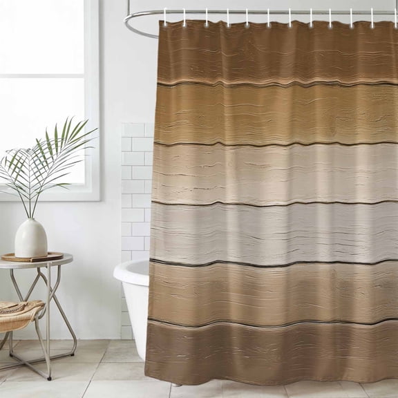Brown Beige Waterproof Fabric Shower Curtain,Farmhouse Vintage Gradient Wooden Grain Waterproof Fabric Shower Curtain for Bathroom Curtains Bathtubs Hotel Shower Curtains with 12 Hooks Stall 48x72in
