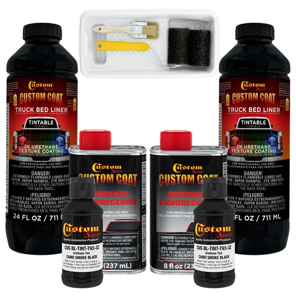 Custom Coat 37031 Camo Smoke Black T93 Urethane Roll-On, Brush-On or Spray-On Truck Bed Liner, 2 Quart Kit with Roller Applicator Kit