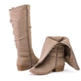 thumbnail image 2 of Love Steetly Women's Extra Wide Calf Knee High Boots, Shimmer Faux Suede, O-Ring Harness Accent, Slouchy Shaft Stacked Block Heel Side Zipper Boots., 2 of 6