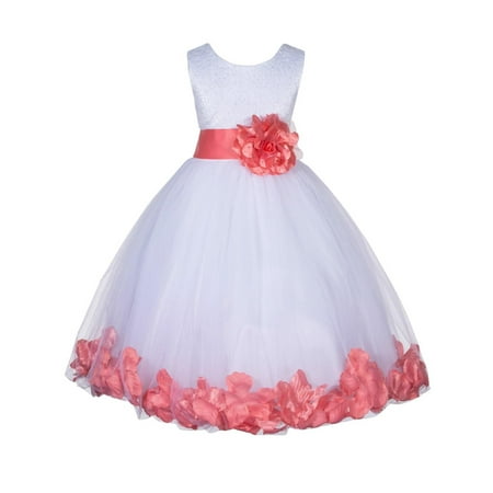 

Ekidsbridal Lace Top Floral Petals White Flower Girl Dress Tulle Weddings Summer Easter Dress Special Occasions Pageant Toddler Girl s Clothing Holiday Bridal Baptism Size S M 2 4 6 8 10 12 165T