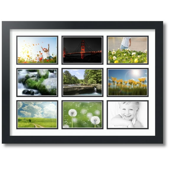 ArtToFrames Collage Photo Picture Frame with 9 - 4x6" Openings, Framed in Black with Super White and Black Mats (CDM-3926-75)