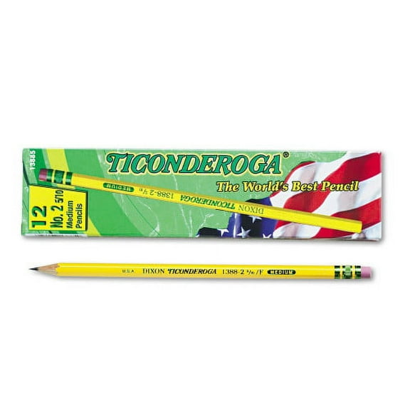 Ticonderoga Pencils, F , Black Lead, Yellow Barrel, Dozen, Each