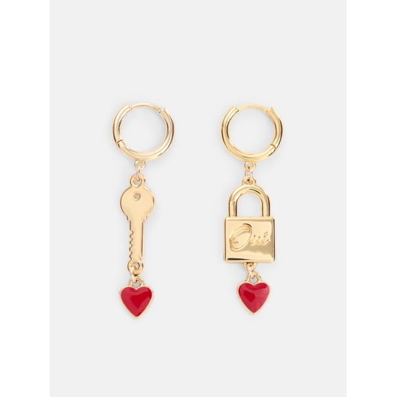 Free Assembly Women's Goldtone Key and Lock Hoop Earrings