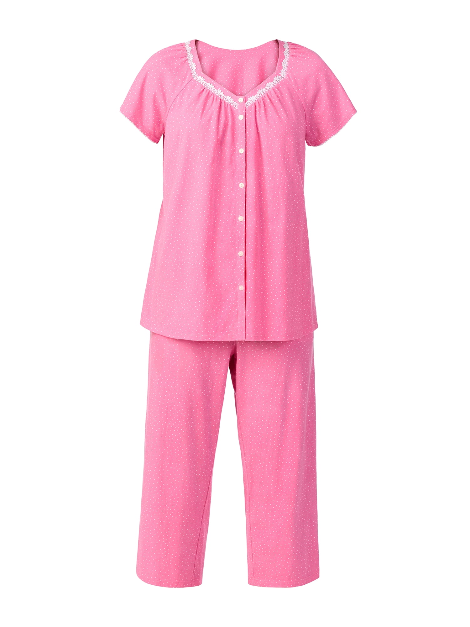 Aria Short Sleeve 100% Cotton Cropped Pajama Set with Pockets, Women’s Sizes S-3X