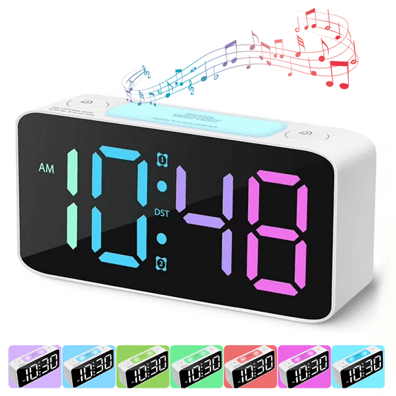 Super Loud Alarm Clock for Heavy Sleepers Adults,Digital Clock with 7 Color NightLight,Adjustable Volume,Dimmer,USB Charger,Small Clocks for Bedrooms,Ok to Wake Up for Kids,Teens (White RGB)