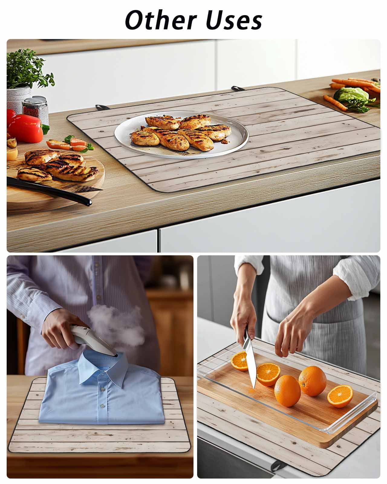 Stove Top Covers for Electric Stove, Vintage Farmhouse Glass Stovetop Cover Protector, Country Retro Beige Wooden Grain Induction Cooktop Protector Oven Mat for Kitchen Countertop 24"x21"