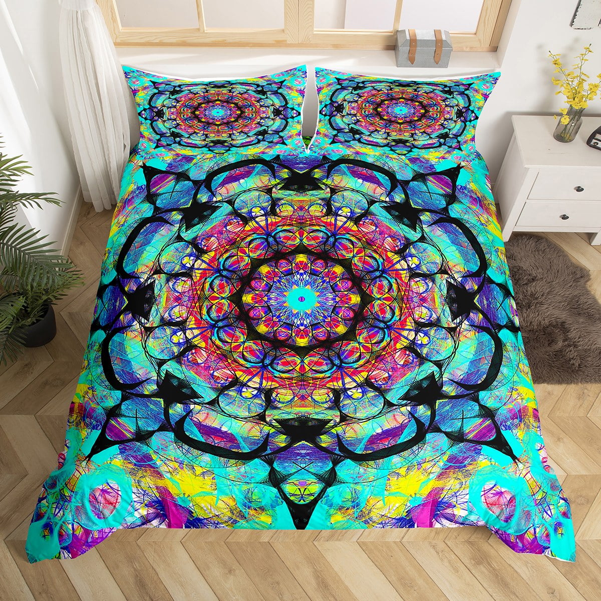 YST Boho Mandala Bedding Sets Queen Hippie Mandala Comforter Cover