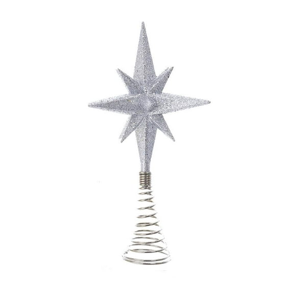 K. Adler Silver Glittered 3D Multi-Point 5.5 x 8.5 Inch Christmas Tree Topper