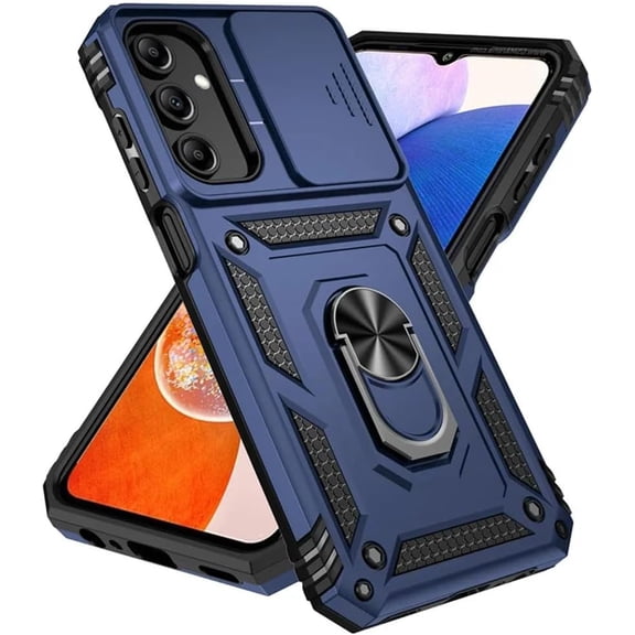 Slide Camera Lens Military Grade Phone Case for Samsung Galaxy A16 A06 A15 A25 A35 A55 5G S24FE Holder Ring Stand Cover,Blue,for Samsung A15 5G