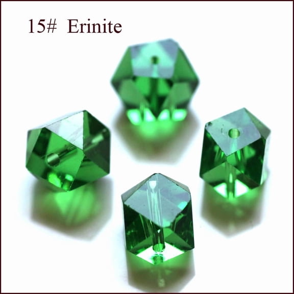 50pcs K9 Glass Imitation Austrian Beads Grade AAA Faceted Cornerless Cube Beads Green 6x5.5x5.5mm Hole: 0.7~0.9mm