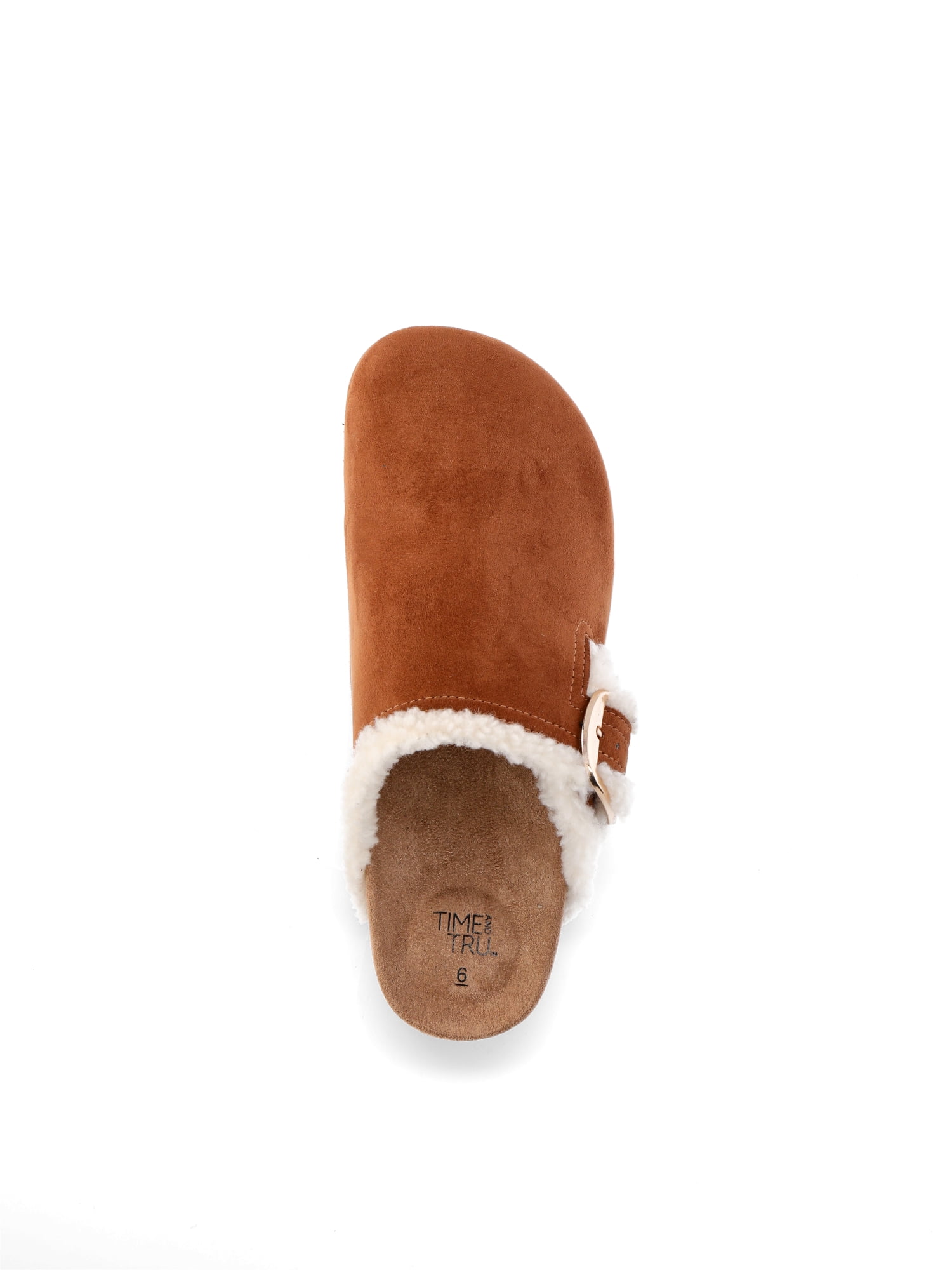 Time and Tru Women's Faux Shearling Cozy Buckle Clogs, Sizes 6-11
