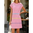 thumbnail image 2 of Sequins Striped Print Cap Sleeve Women Mini Shirt Dress with Pocket, 2 of 6
