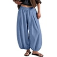 thumbnail image 2 of Womens Baggy Balloon Pants Cotton Linen Barrel Pants High Waisted Wide Leg Pants with Pockets S, 2 of 6