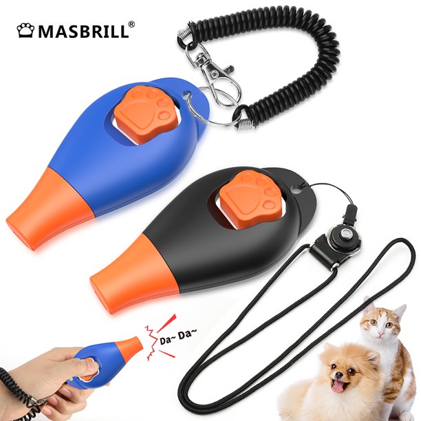 MASBRILL Dog Training Clicker and Whistle 2 in 1 with Wrist Strap Dog