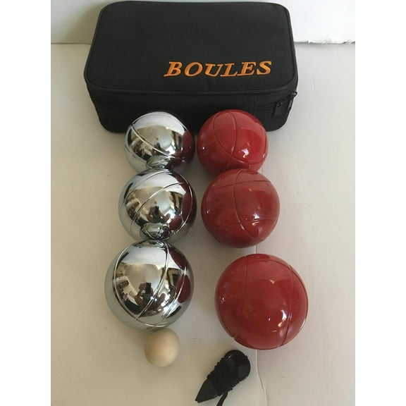 BuyBocceBalls 73mm Metal Petanque/Boules 6 Ball Set with 3 Silver and 3 red Balls and Black Bag