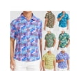 thumbnail image 4 of Aojekbee Men Hawaii Beach Shirts Leaves Print Short Sleeve Holiday Tops Turn-Down Collar Summer Casual Clothes, 4 of 8